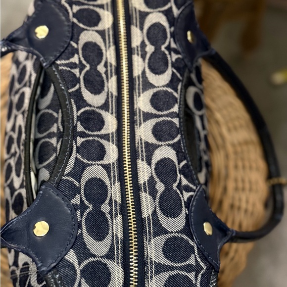 Coach Bleecker Signature Canvas Jacquard Tote Bag Navy Leather Trim Vintage Y2K - Picture 11 of 15